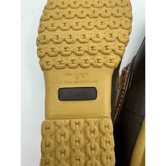 L.L. Bean Mens Duck Shoes 9M Slip on Rubber Mocis Brown & Tan Rubber Sole Waterp - Picture 8 of 9
